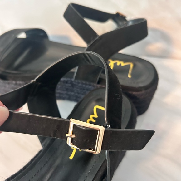Lulus Espadrilles Sandals Black Platform Size 9 Ankle Strap Adjustable - Picture 8 of 13